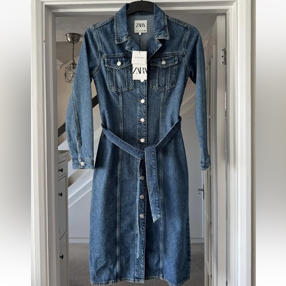 Zara Classic Denim Shirt belted Dress -  Sz Medium - NWT - Picture 17 of 17